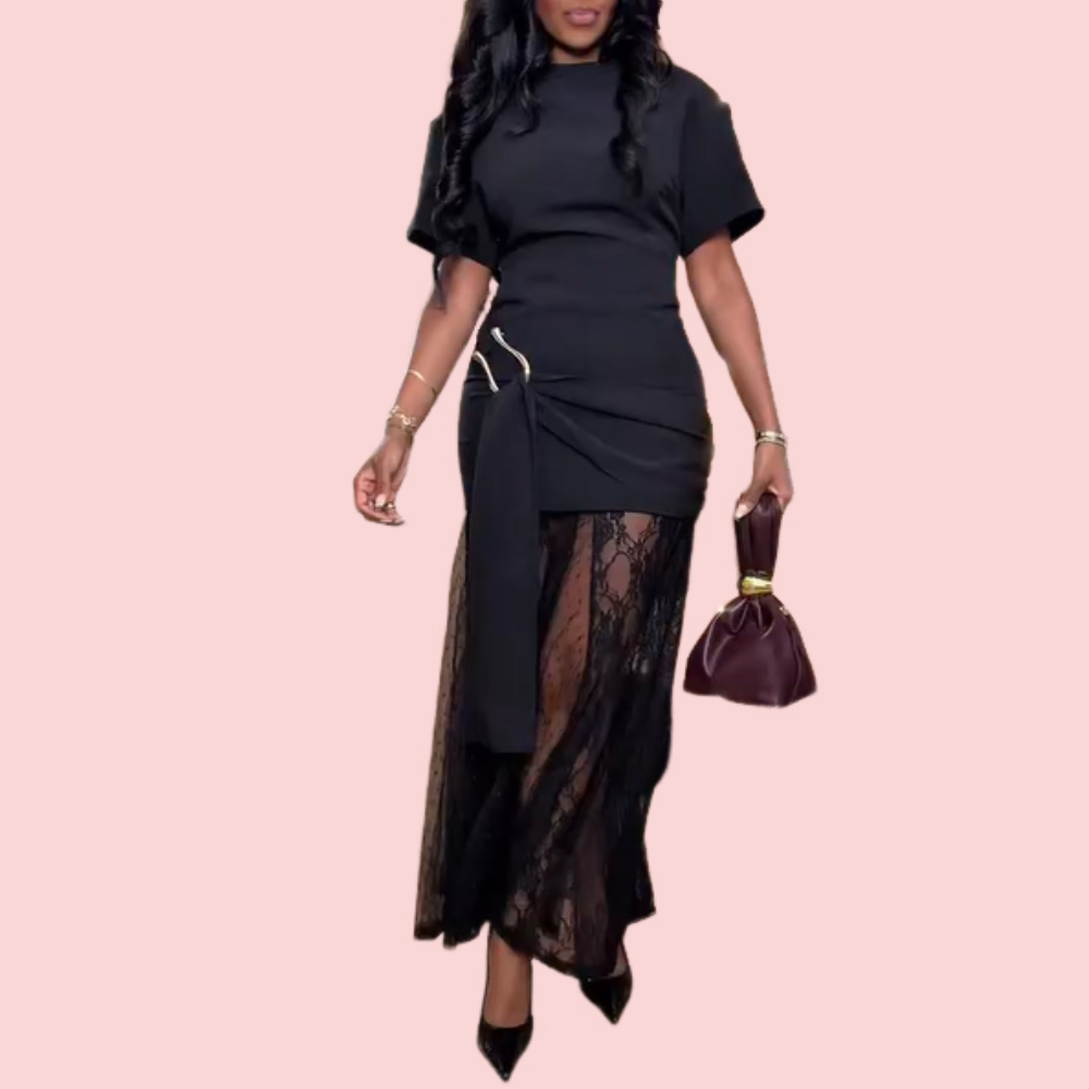 Black Strapless Dress & Lace Mesh Overlay