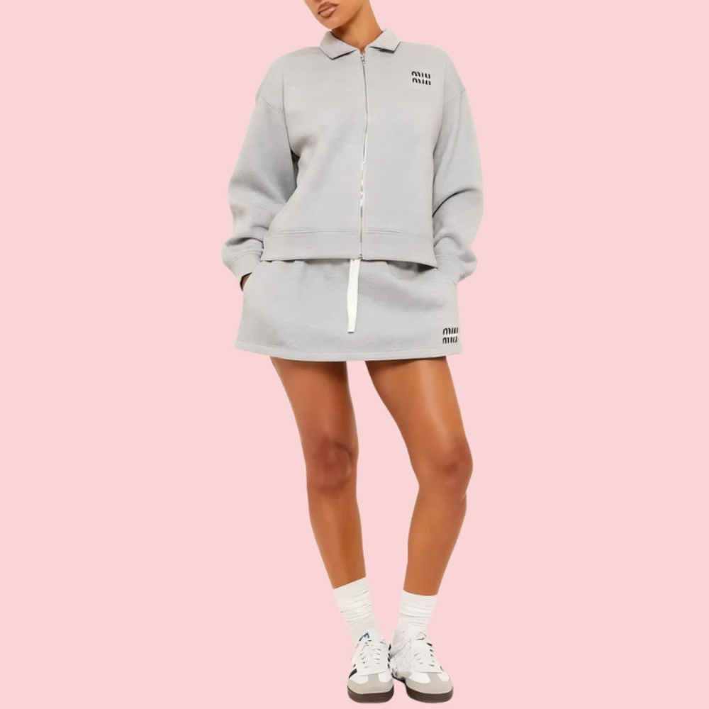 Knit Zipper Jacket & Skirt Set