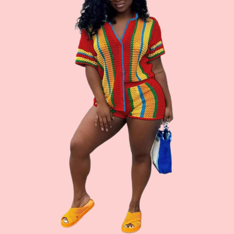 Colorblocked Woven Shirt & Shorts Set
