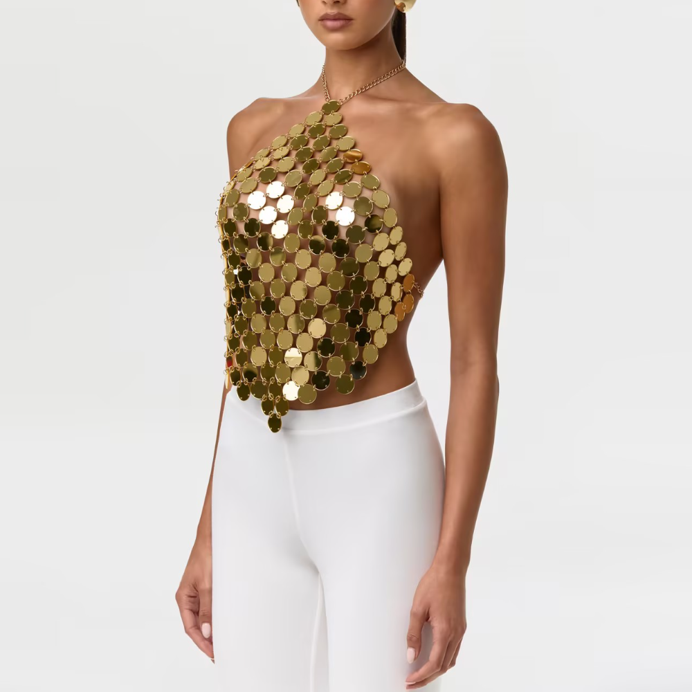 Gold Sequin Strapless Top