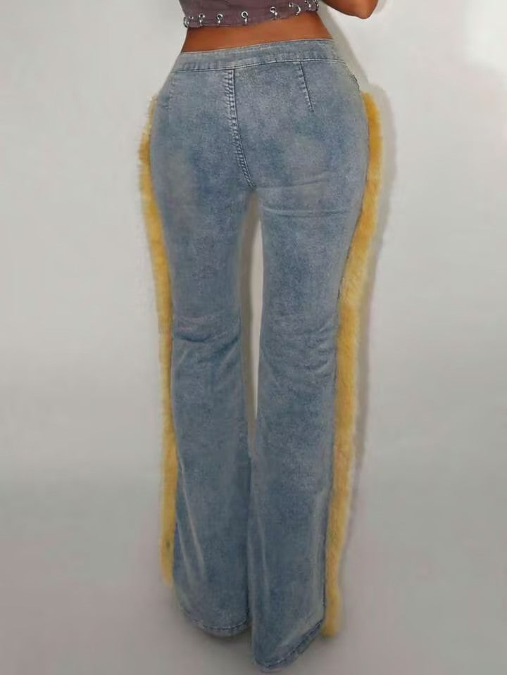 Faux Fur-Trimmed Jeans