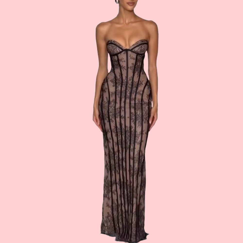 Floral Print Strapless Maxi Dress