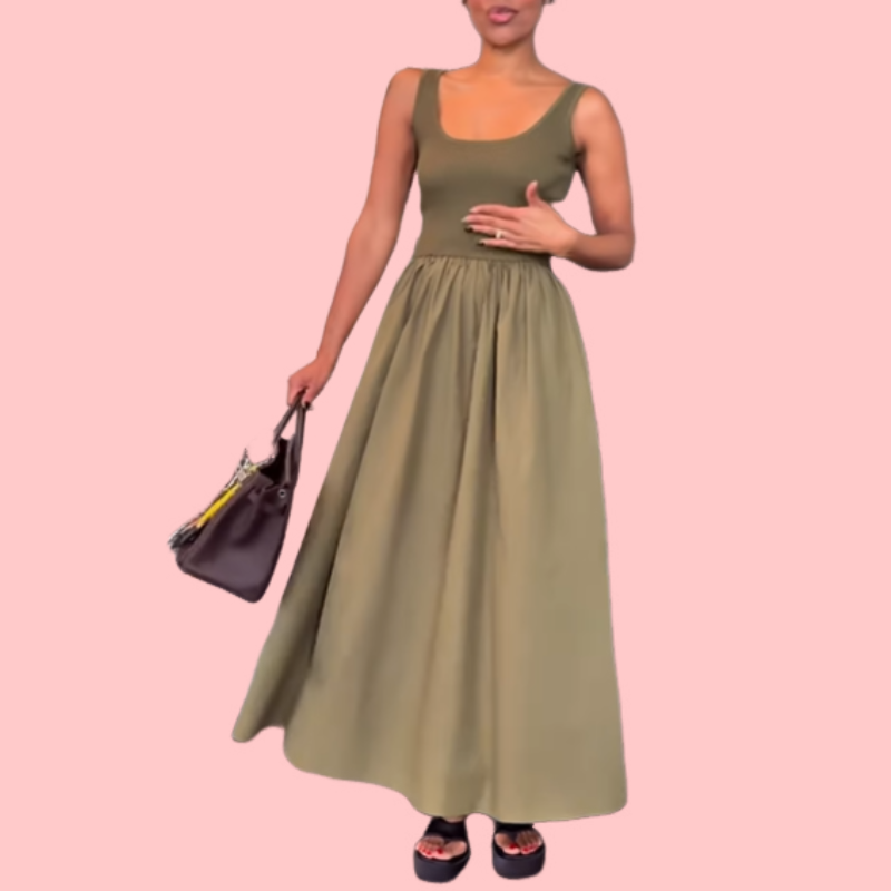 Green Sleeveless U-Neck Midi Dress
