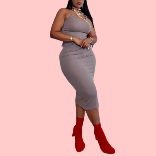 Solid Color Camisole Knitted Midi Dress