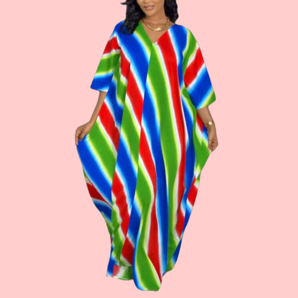 Color-Blended V-Neck Maxi Dress