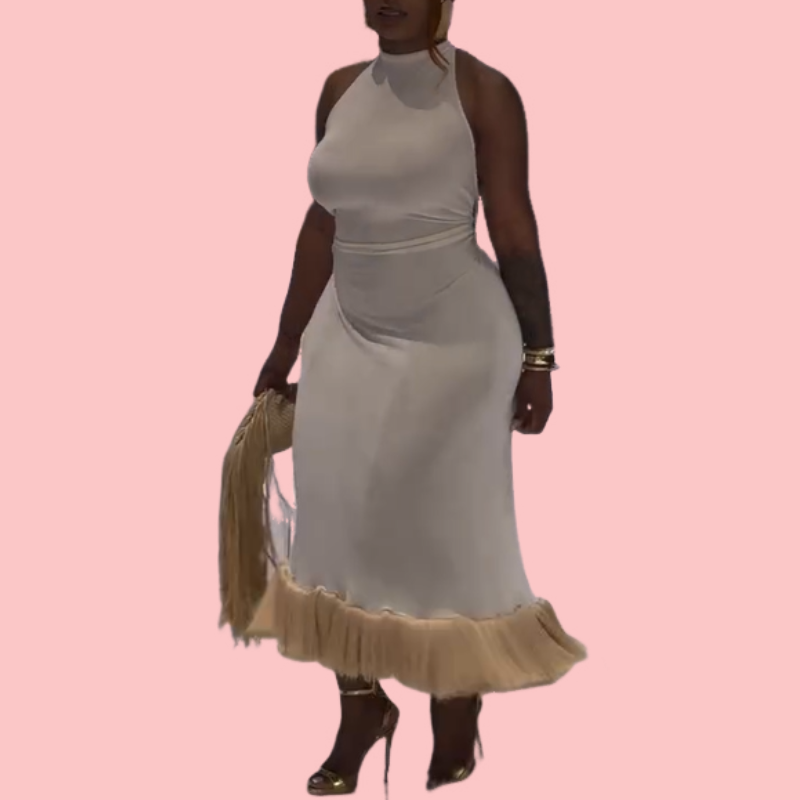 White Sleeveless Fringe Maxi Dress