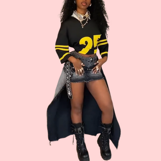 Black Destruction Washed Split Skirt