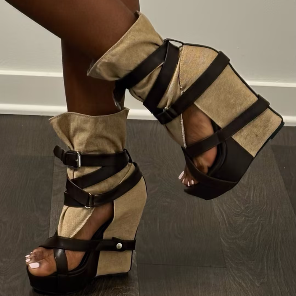 Leather Strap High-Heeled Sandals