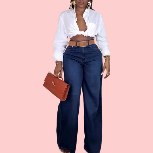 Blue Denim Wide-Leg Pants