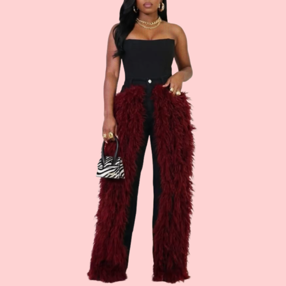 Faux Fur Patchwork Jeans