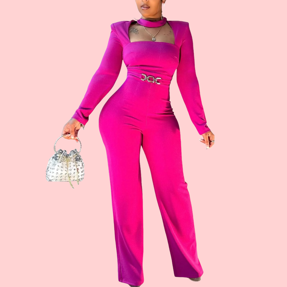 Solid Color Long Sleeve Wide-Leg Jumpsuit