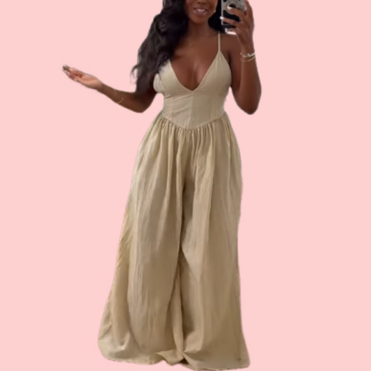 Khaki Halter V-Neck Jumpsuit