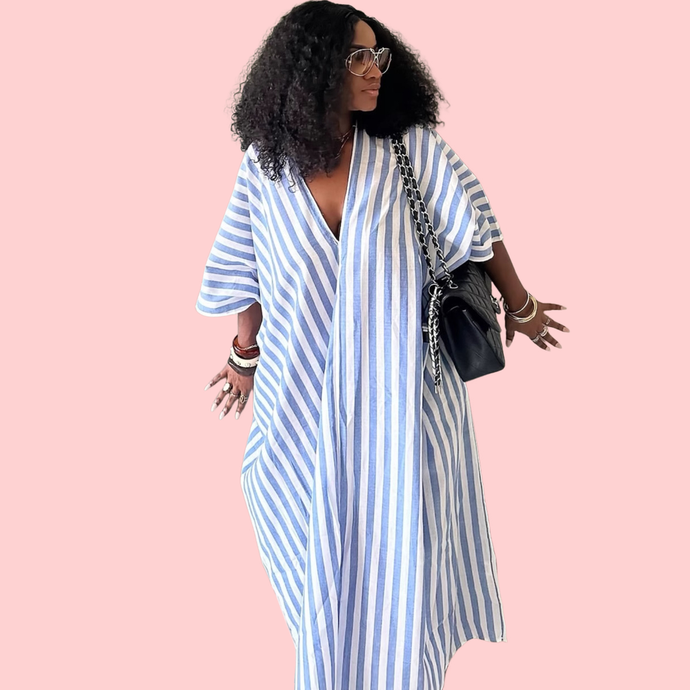 Striped V-Neck Flowy Maxi Dress