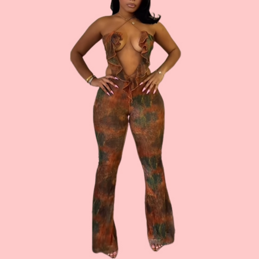 Julianne Print Ruffle Cross Jumpsuit