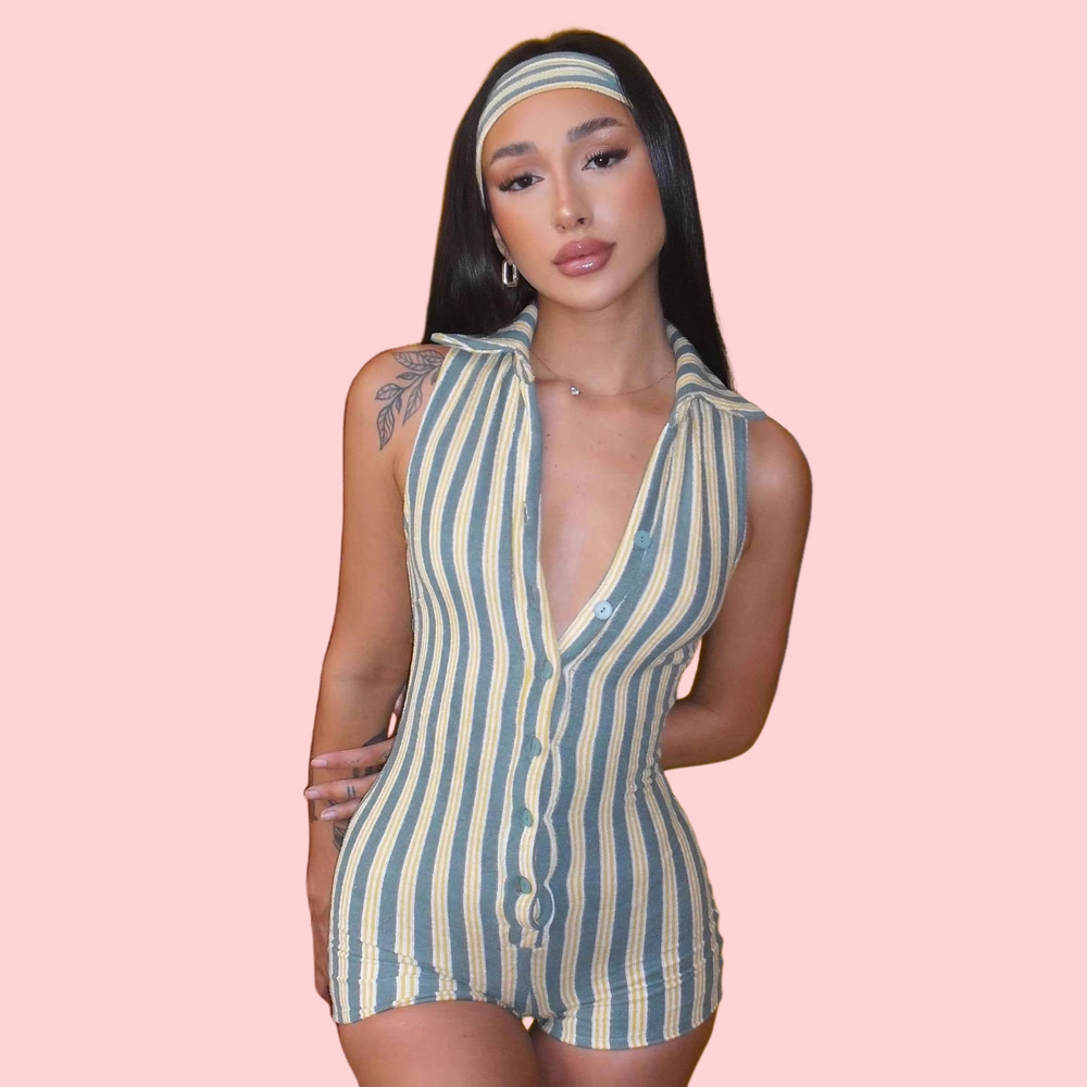 Contrast-Striped Romper Set