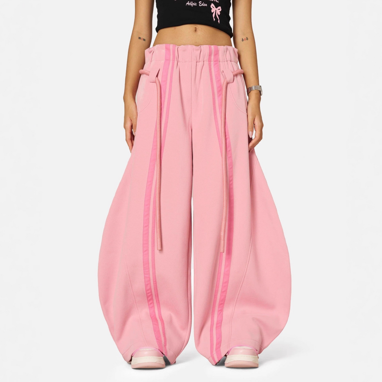 Striped Drawstring Wide-Leg Pants