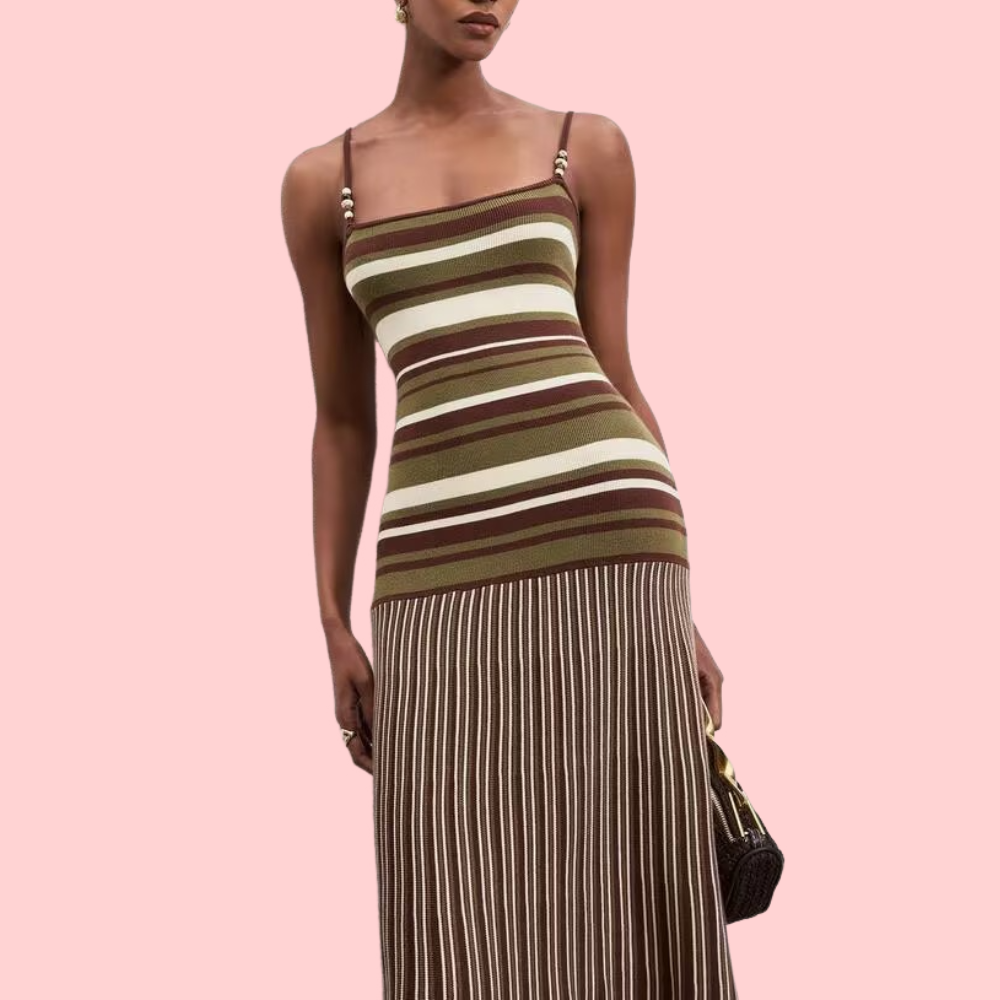 Sleeveless Color-Block Striped Halter Dress