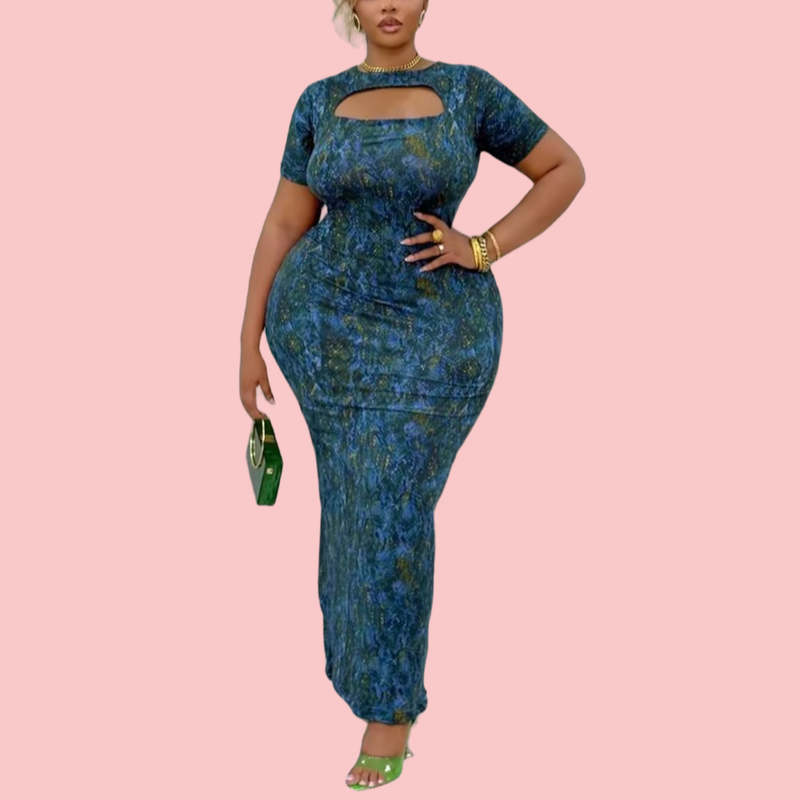 Blue Floral Lace-Up Maxi Dress