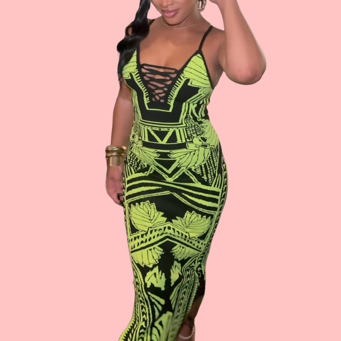 Green Floral Halter Dress