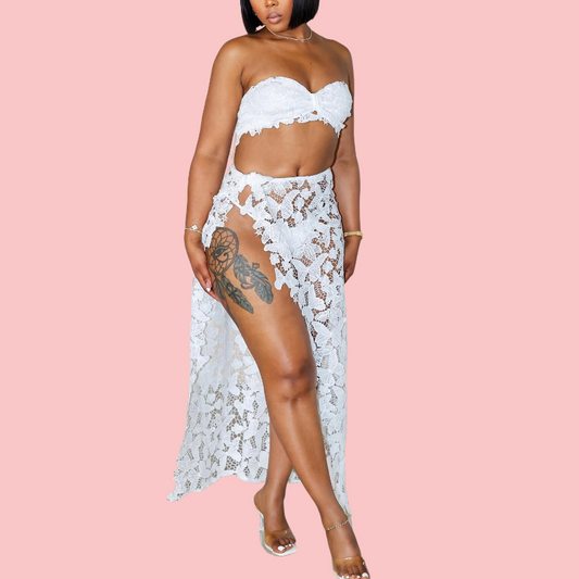 Floral Cutout Sheath Top & Skirt Set