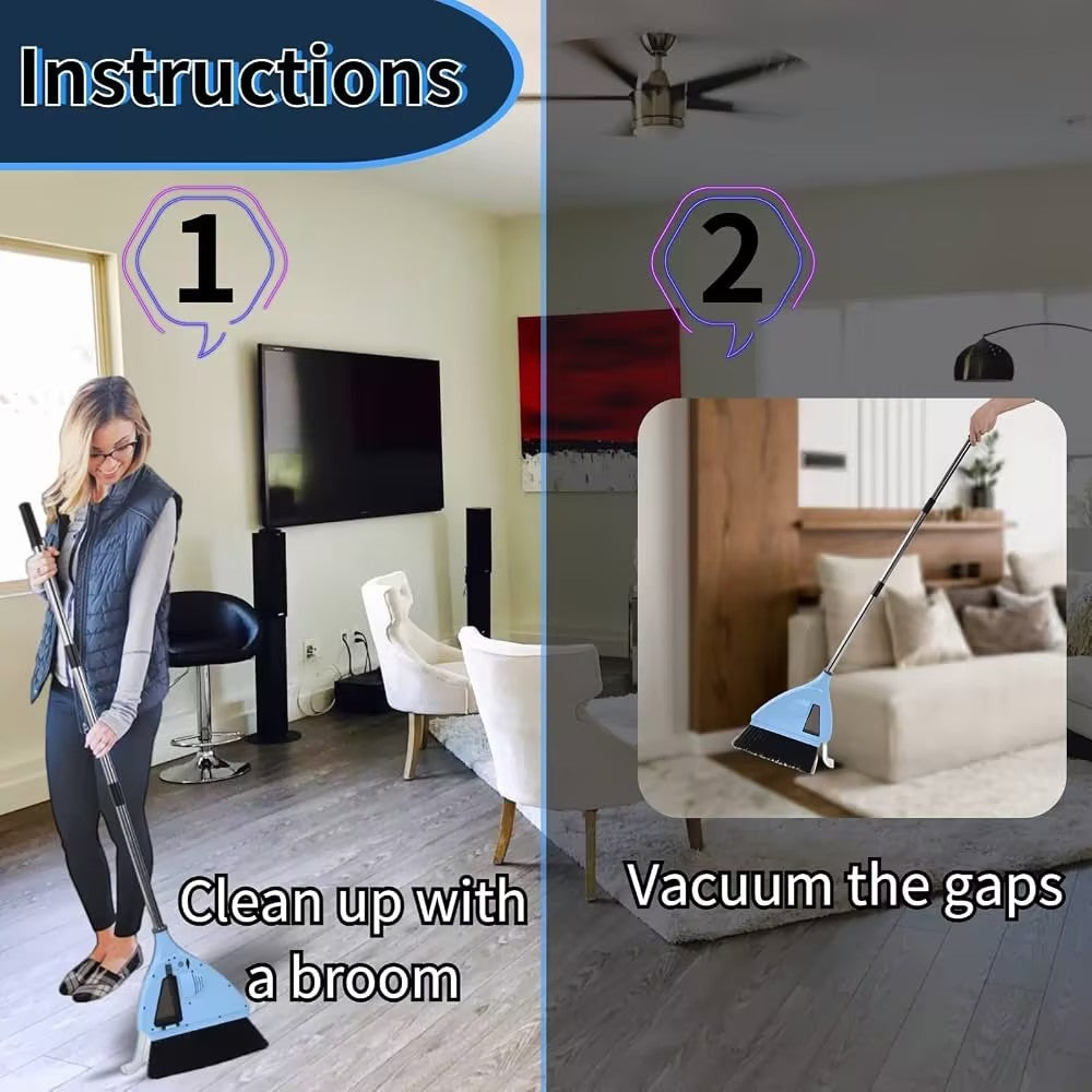 Rosvola Vacuum Broom, 2 in 1 Strong Suction Cordless Sweeper Broom, USB Charging Quiet Floor Sweeper, Broom Vacuum Sweeper for Bedroom, Living Room, Office, Hotel