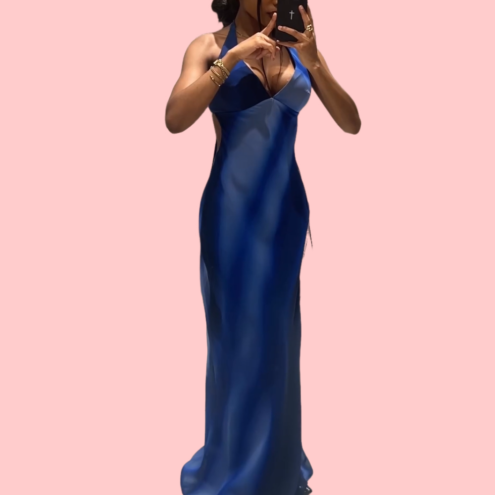 Blue Gradient Backless Maxi Dress
