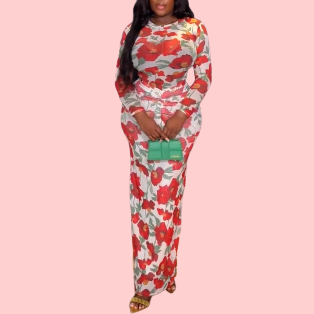 Red Floral Bodysuit & Skirt Set
