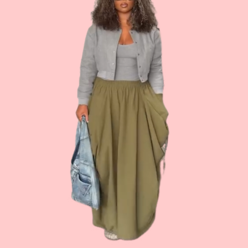 Solid Color Drawstring Pocket Skirt