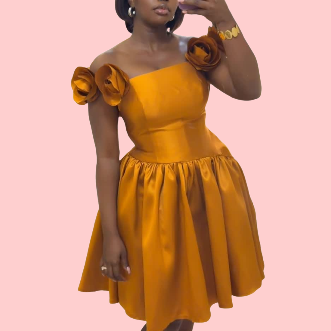 Yellow 3D Floral Halter Mini Dress
