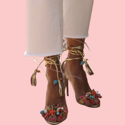 Gold Strap Embellished Heeled Sandals