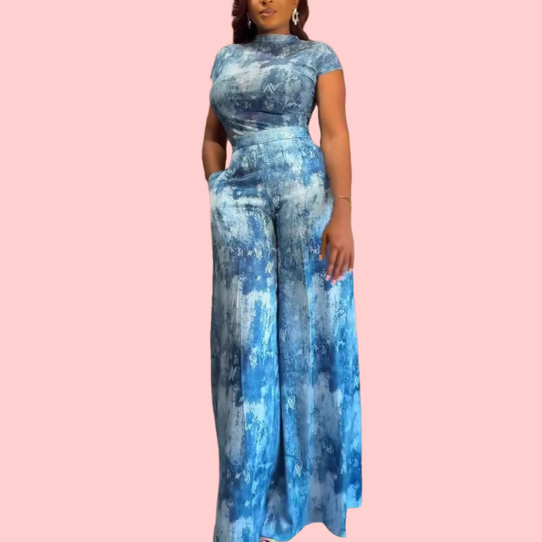 Blue Tie-Dye Print Slim-Fit Set