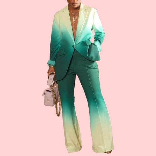 Green Gradient Blazer and Pants Set