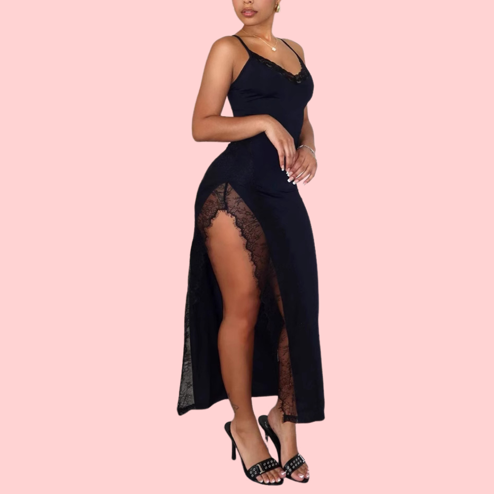 Black Sexy Lace-Trimmed Dress