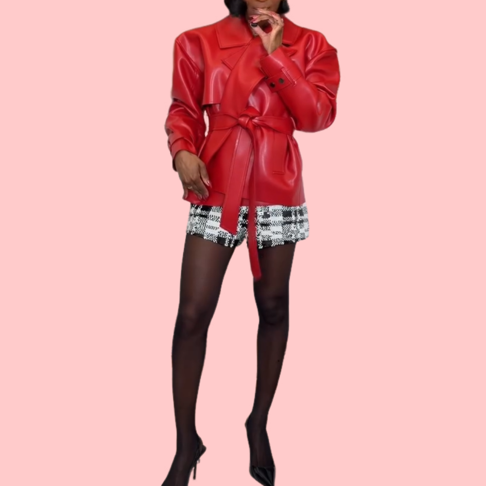 Red Leather Lace-Up Jacket