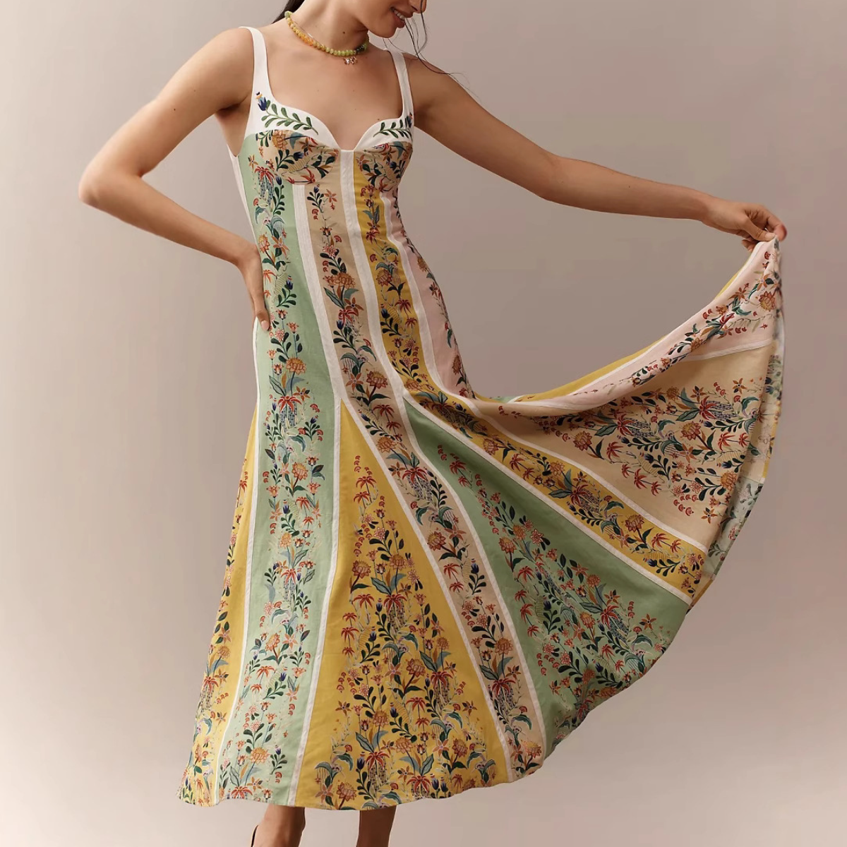 Floral Patchwork Halter Midi Dress