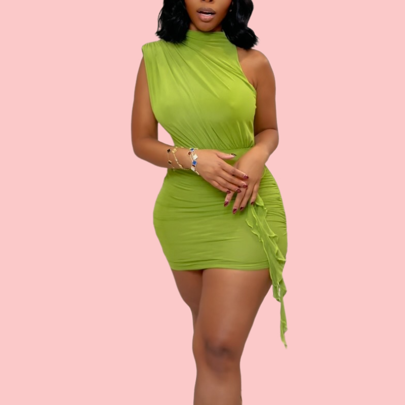 Green Sleeveless Tie Flower Mini Dress