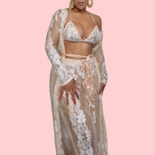 White Lace and Tulle 3-Piece Set