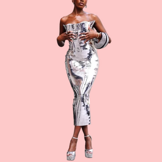 Silver Sequin Sheath Maxi Dress