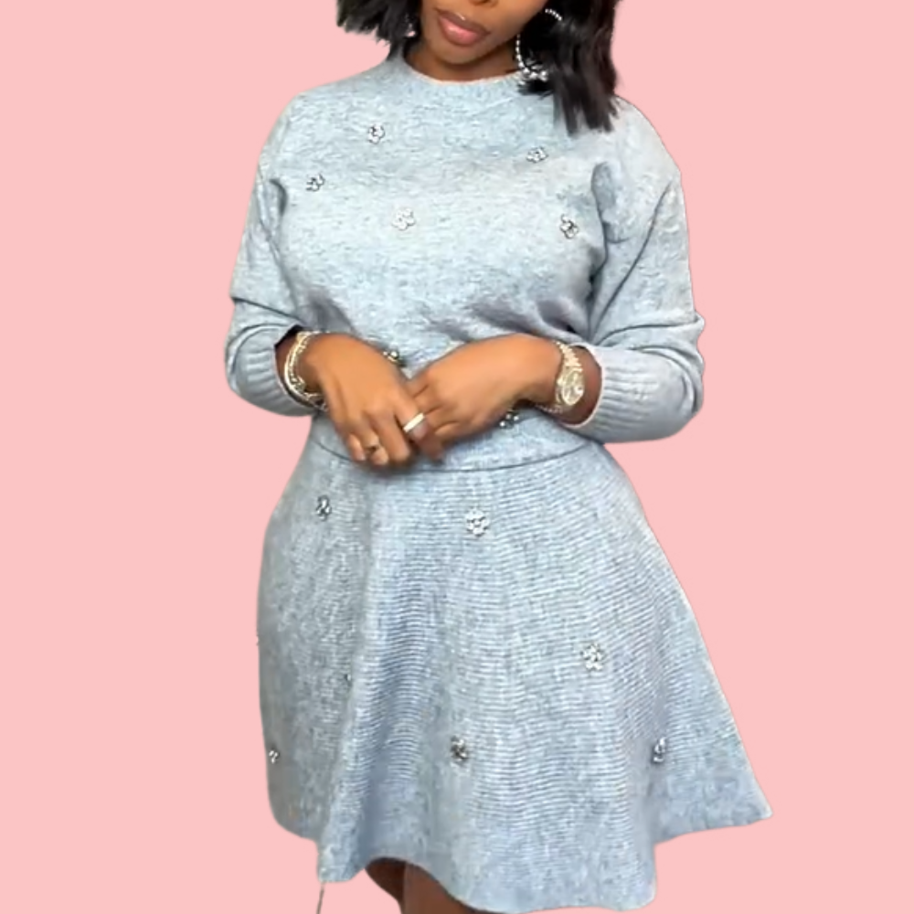 Rhinestone Sweater & Skirt Set