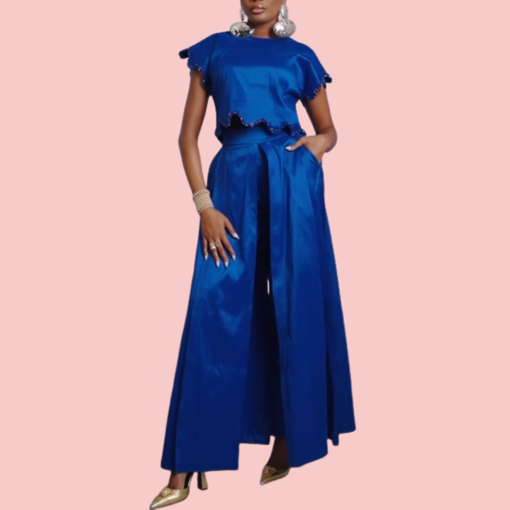 Rhinestone Short-Sleeve Top & Pants Set