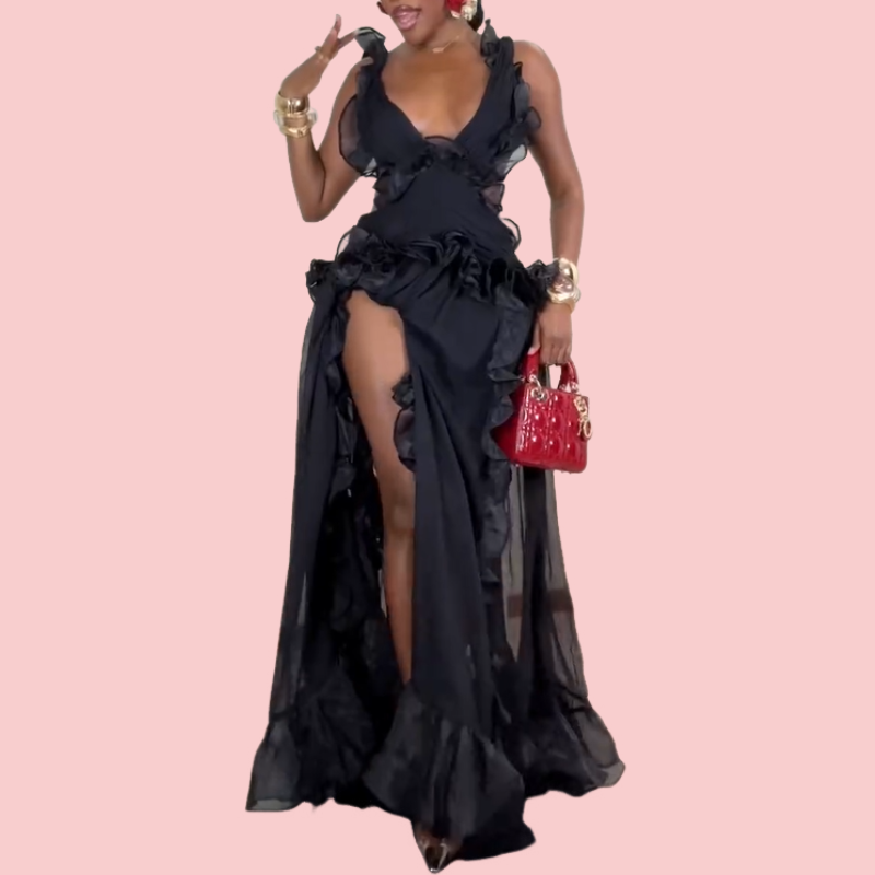 Floral Ruffled Split-Hem Maxi Dress