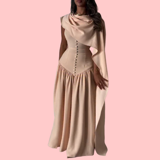 Khaki Elegant Cape Maxi Dress