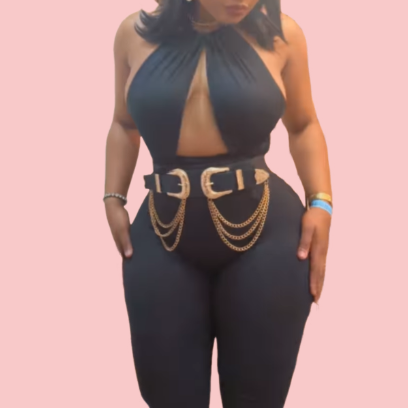 Black Cutout Belted Jumpsuit