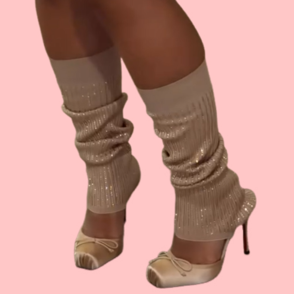 Stylish Pink Rhinestone Knitted Leg Warmer Stiletto Heeled Boots