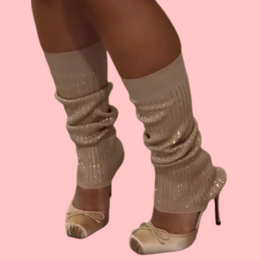Stylish Pink Rhinestone Knitted Leg Warmer Stiletto Heeled Boots