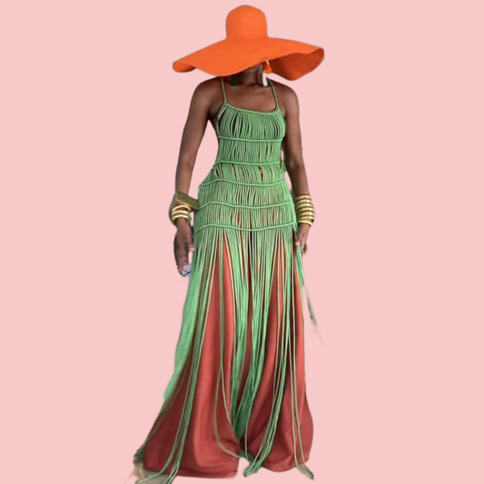 Green Knit Crochet Halter Dress