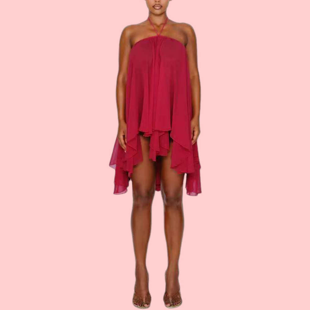 Loose-fitting Tube Neck Mini Dress