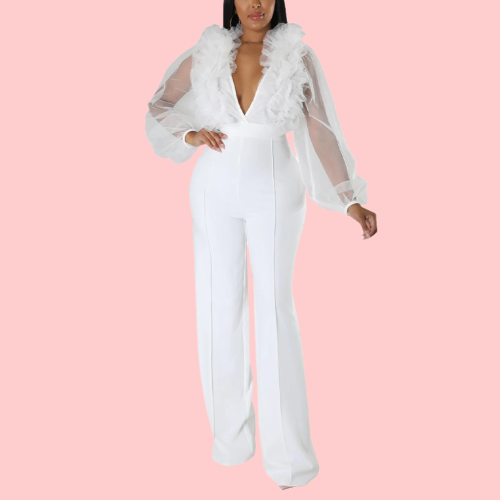 Mesh Lantern Sleeve Jumpsuit