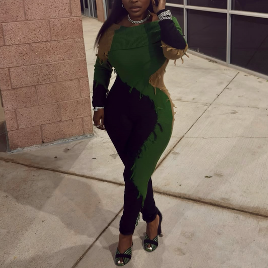 Green Patchwork Jumpsuit