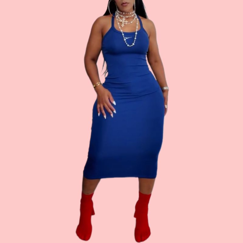 Solid Color Camisole Knitted Midi Dress